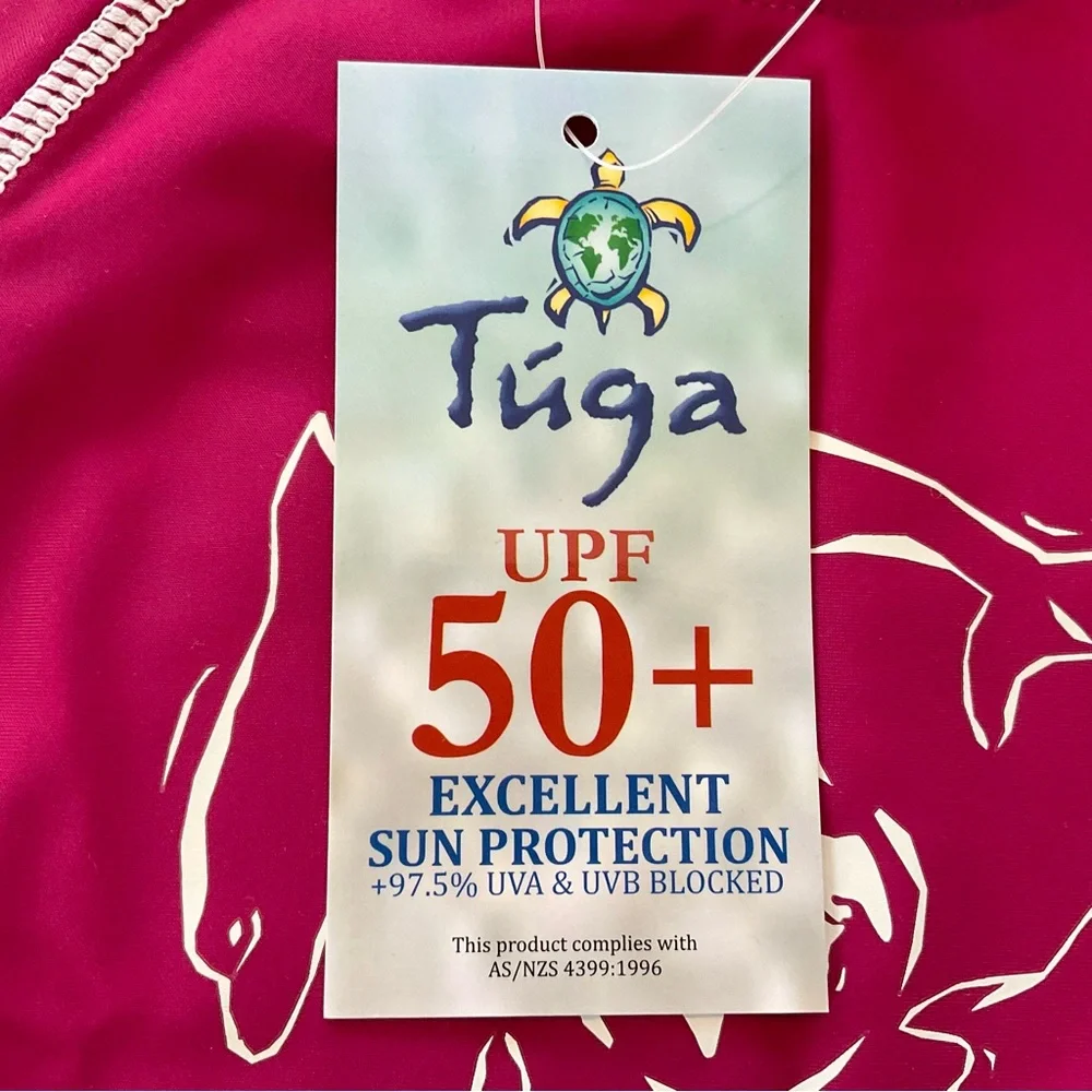 NWT Tuga Girl’s 4-5 Years Short Sleeve Rash Guard Dolphins UPF 50+ Red/Pink
